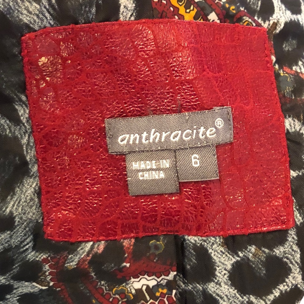 Anthracite Red Faux Crocodile Moto Jacket size 6 - Picture 6 of 11